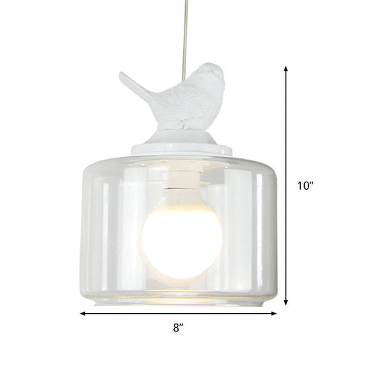 Modern White Glass Pendant Light With Bird Design - Transparent Hanging Lamp