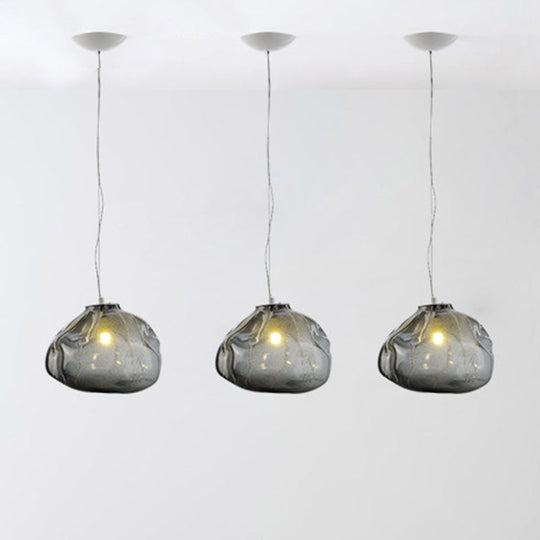 Cloud Shaped Hand-Blown Glass Pendant Light - Clear/Smoke Gray 8/12 Contemporary Design 1 Bulb