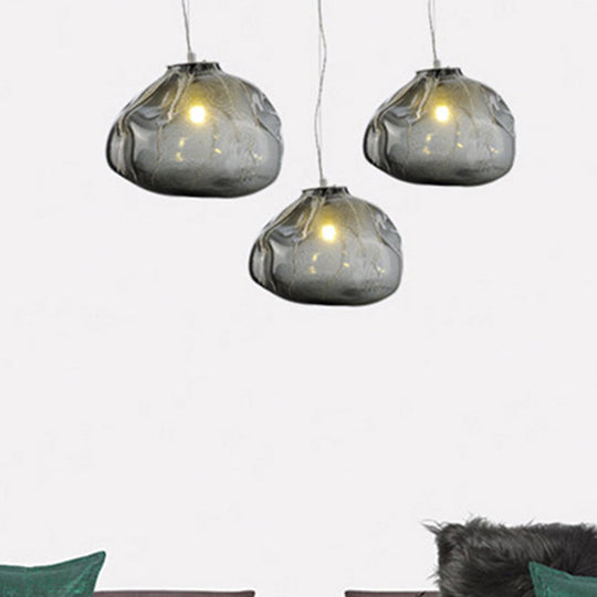 Cloud Shaped Hand-Blown Glass Pendant Light - Clear/Smoke Gray 8/12 Contemporary Design 1 Bulb