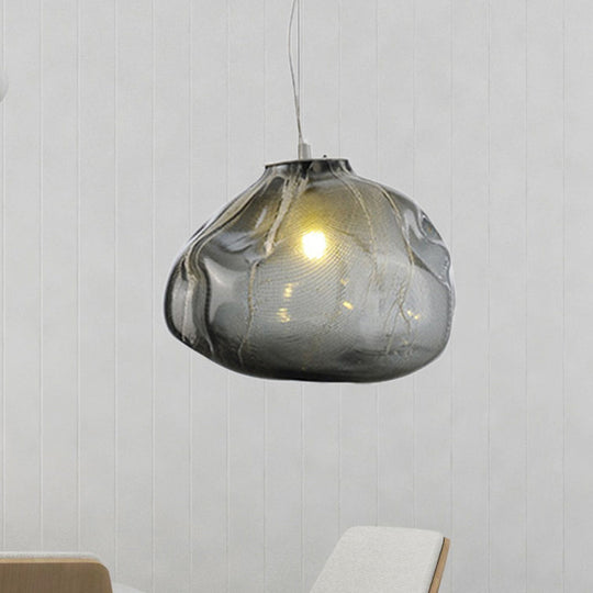 Cloud Shaped Hand-Blown Glass Pendant Light - Clear/Smoke Gray 8/12 Contemporary Design 1 Bulb