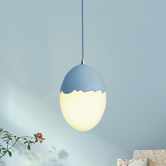 Sleek Eggshell Acrylic Metal Suspension Light For Modern Dining Rooms Blue