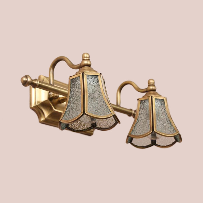 Classic Brass Trumpet Vanity Sconce With Textured Glass: Wall Mounted Light Fixture (2/3 Bulbs) 2 /