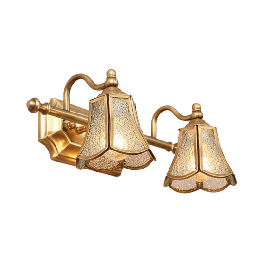 Classic Brass Trumpet Vanity Sconce With Textured Glass: Wall Mounted Light Fixture (2/3 Bulbs)