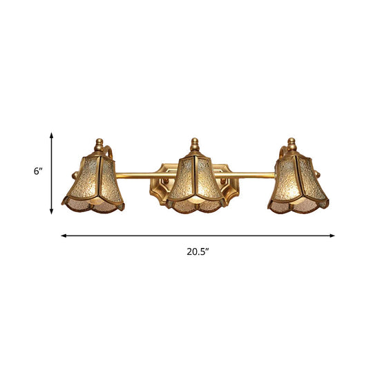 Classic Brass Trumpet Vanity Sconce With Textured Glass: Wall Mounted Light Fixture (2/3 Bulbs)