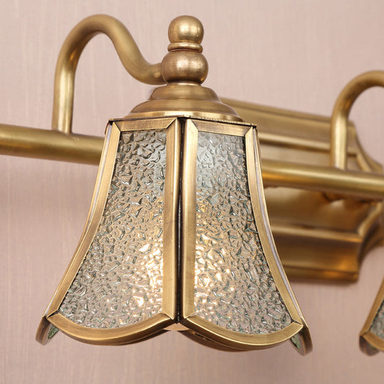 Classic Brass Trumpet Vanity Sconce With Textured Glass: Wall Mounted Light Fixture (2/3 Bulbs)