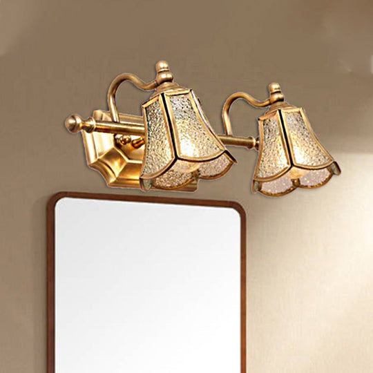 Classic Brass Trumpet Vanity Sconce With Textured Glass: Wall Mounted Light Fixture (2/3 Bulbs)