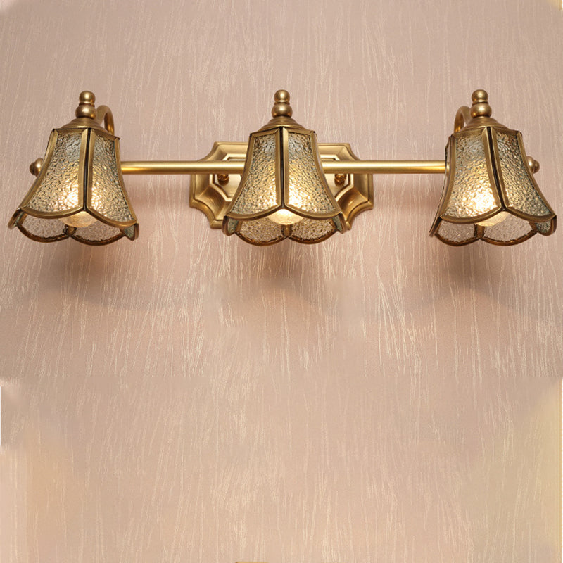 Classic Brass Trumpet Vanity Sconce With Textured Glass: Wall Mounted Light Fixture (2/3 Bulbs) 3 /