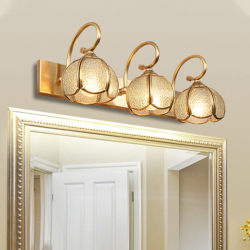 Traditional Brass Water Glass Sconce Light Fixture With Curved Arm - 2/3 Flower Bar Bulbs 3 /