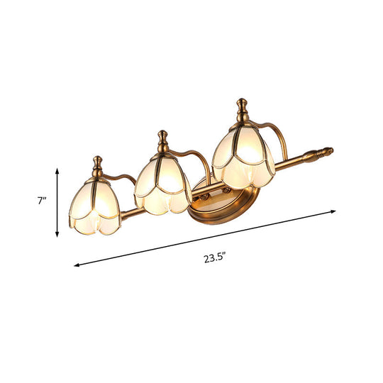 Colonial Opal Glass Vanity Light: Brass Wall Lighting Fixture For Bathroom (1/2/3/4 Heads)