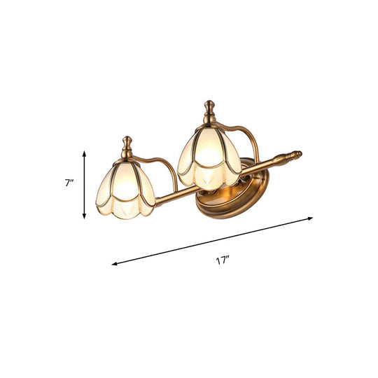 Colonial Opal Glass Vanity Light: Brass Wall Lighting Fixture For Bathroom (1/2/3/4 Heads)