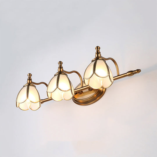 Colonial Opal Glass Vanity Light: Brass Wall Lighting Fixture For Bathroom (1/2/3/4 Heads) 3 /