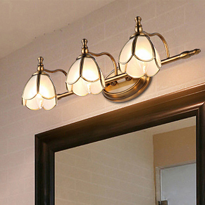 Colonial Opal Glass Vanity Light: Brass Wall Lighting Fixture For Bathroom (1/2/3/4 Heads)