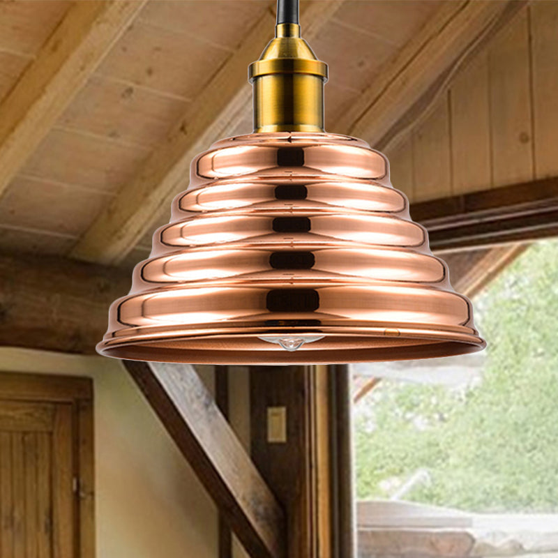 Modern Metal Ribbed Cone Shade Ceiling Pendant Light