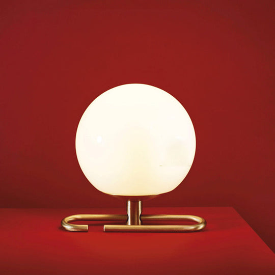 Contemporary Milky Glass Orbit Table Light With Metal Base - Perfect Bedside Wall Lamp