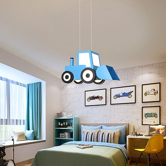 Cartoon Bulldozer Led Chandelier: Metal Lighting Fixture For Boys Bedroom