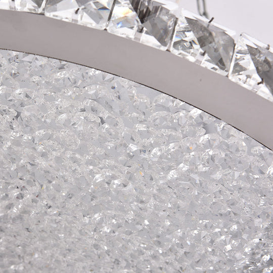 Simple Style Crystal Ceiling Mounted Flush Light Fixture With Led Disc In Chrome For Bedroom