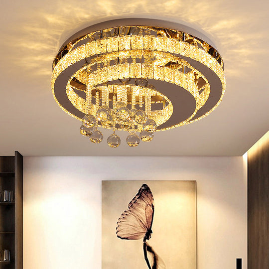 Crystal LED Semi Flush Ceiling Light - Nordic Style Chrome Fixture for Bedroom