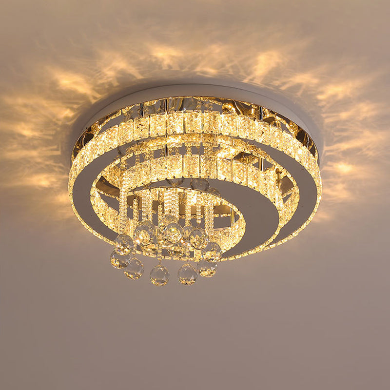 Crystal Led Semi Flush Ceiling Light - Nordic Style Chrome Fixture For Bedroom / Third Gear Moon