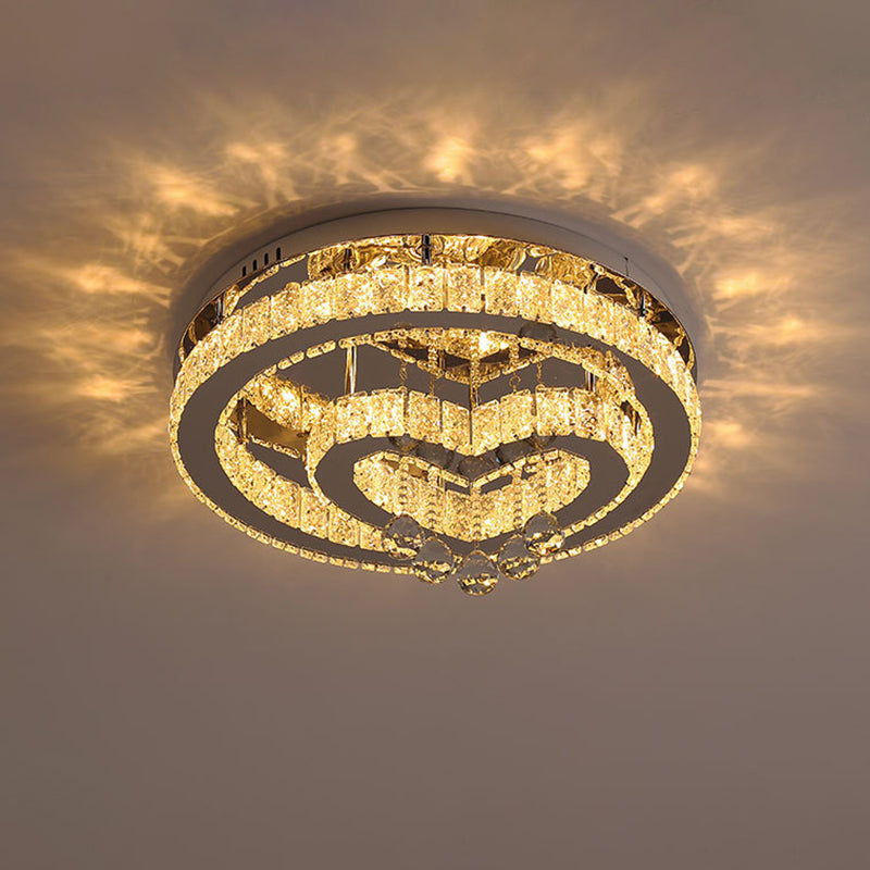 Crystal Led Semi Flush Ceiling Light - Nordic Style Chrome Fixture For Bedroom / Third Gear Loving