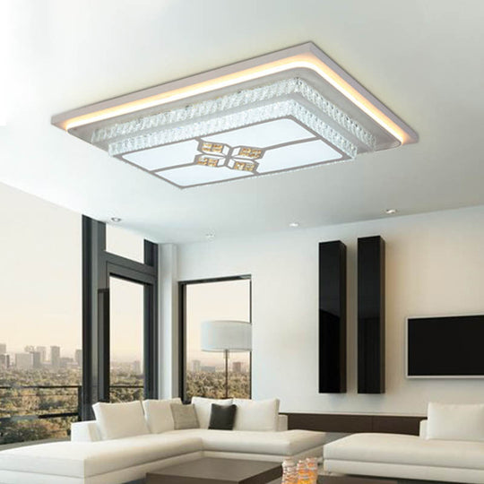 White Crystal Flush Mount LED Ceiling Light Fixture for Living Room