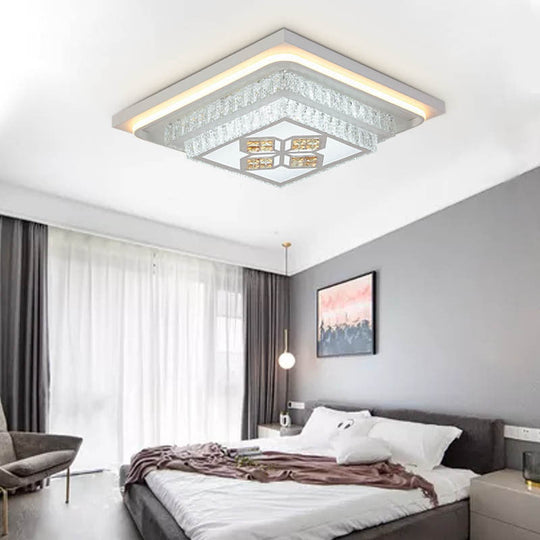 White Crystal Flush Mount LED Ceiling Light Fixture for Living Room