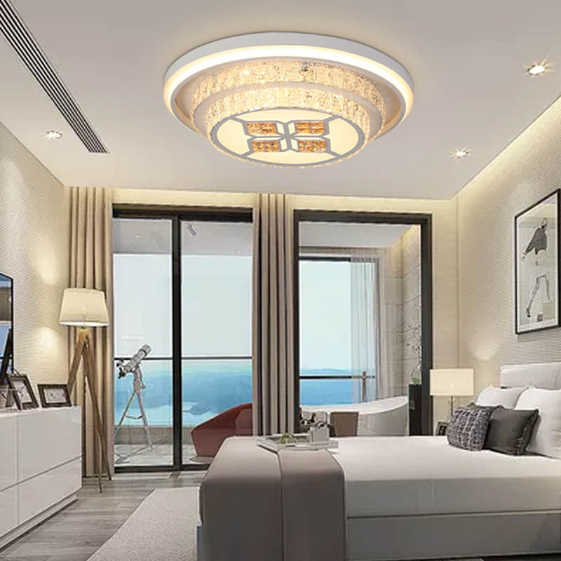 White Crystal Flush Mount LED Ceiling Light Fixture for Living Room