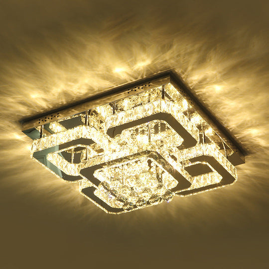 Modern Crystal Chrome Rectangle Flush Mount Lamp for Living Room Ceiling