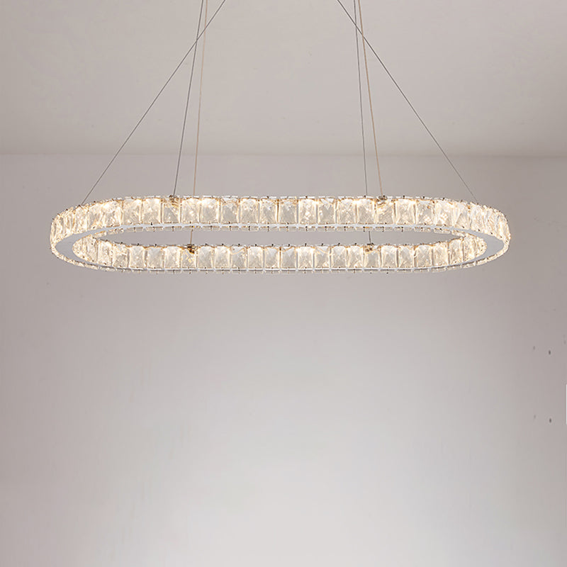 Chrome LED Crystal Chandelier Pendant for Minimalist Dining Rooms