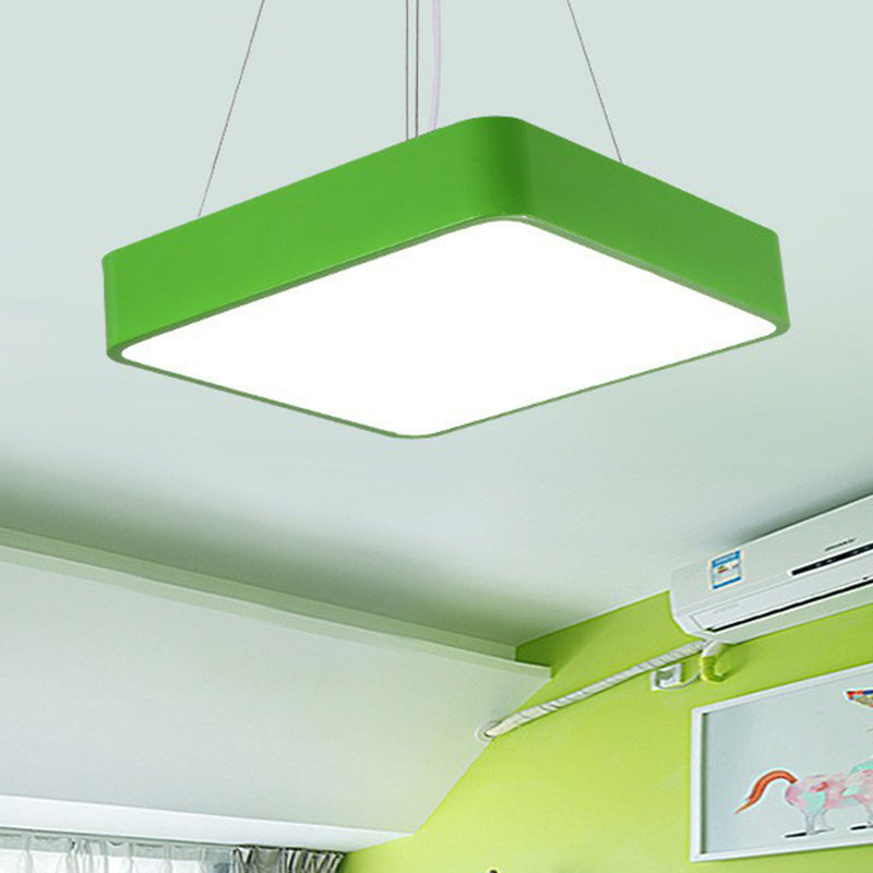 Simplistic Green Led Pendant Lamp: Metal Chandelier For Childrens Bedroom