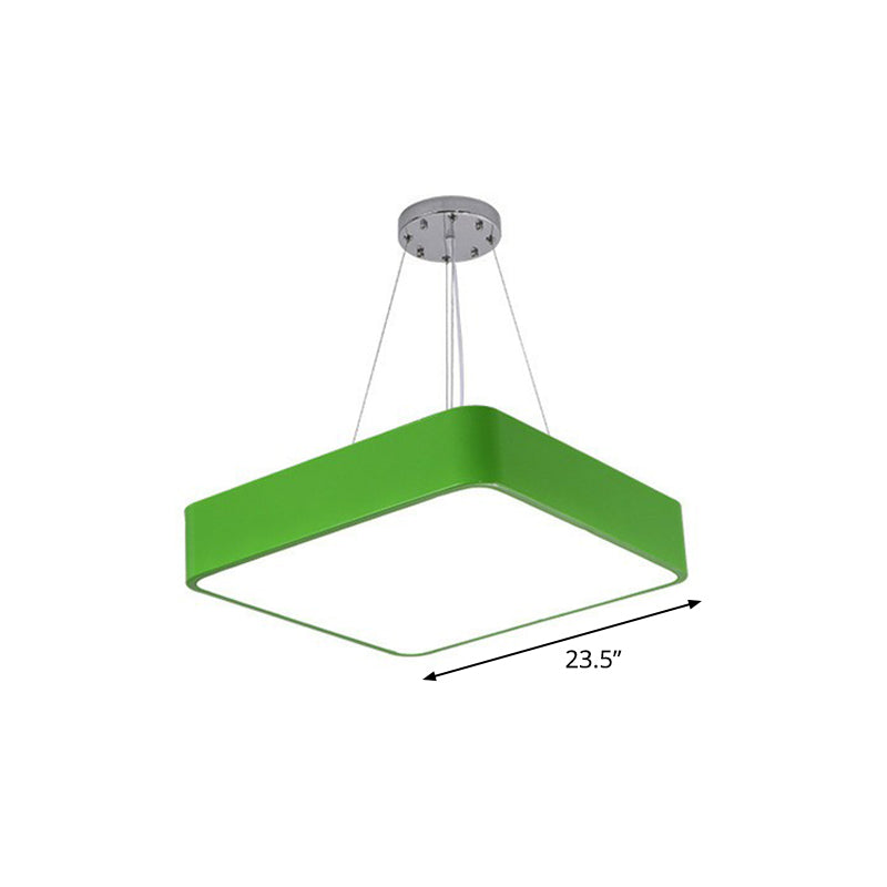 Simplistic Green Led Pendant Lamp: Metal Chandelier For Childrens Bedroom