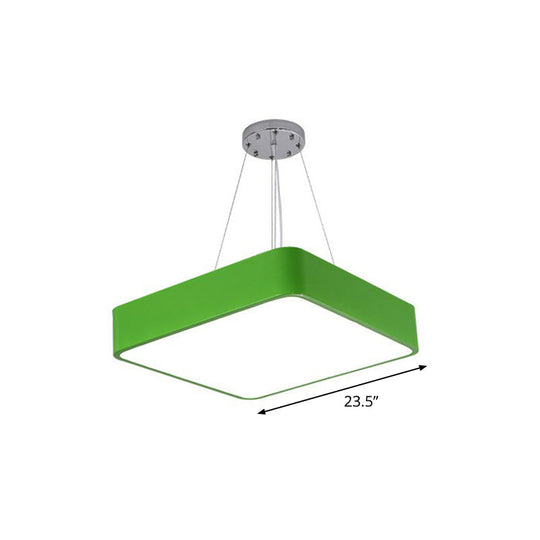 Simplistic Green Led Pendant Lamp: Metal Chandelier For Childrens Bedroom