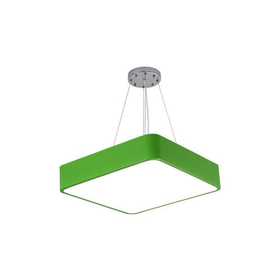 Simplistic Green Led Pendant Lamp: Metal Chandelier For Childrens Bedroom