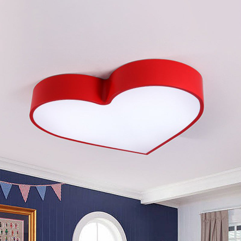 Romantic Loving Heart Flush Mount Ceiling Light - Acrylic Cartoon Design Led Ideal For Bedrooms Red