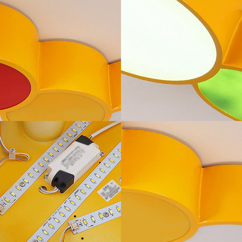 Lighting Up Learning: Yellow Metal LED Flush Mount Fixture with Adorable Cartoon Caterpillar Design for Kindergarten Spaces