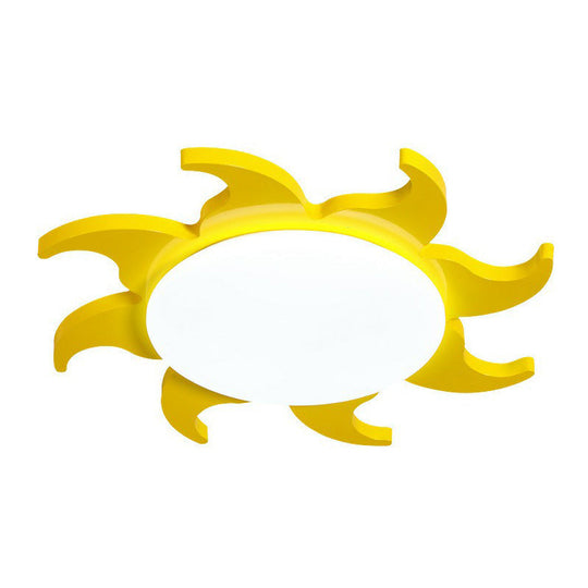 Yellow Cartoon Sun Nursery Ceiling Light with LED Flush Mount