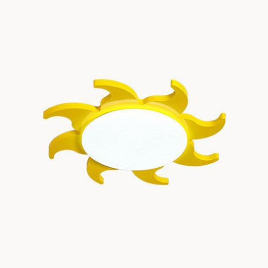 Yellow Cartoon Sun Nursery Ceiling Light with LED Flush Mount