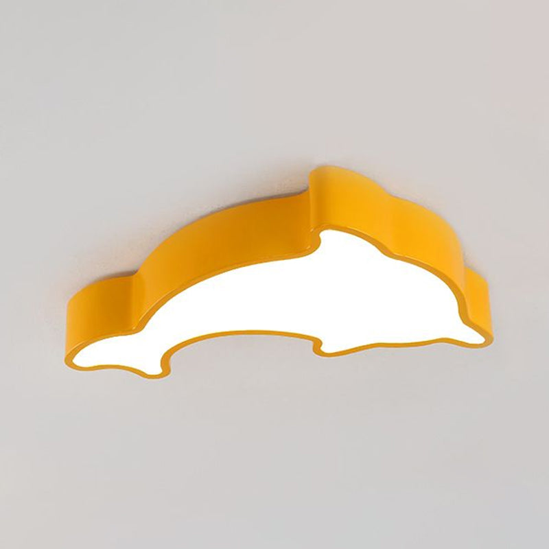 Yellow Cartoon Dolphin Flush Mount LED Ceiling Light for Baby Room - Acrylic Fixture