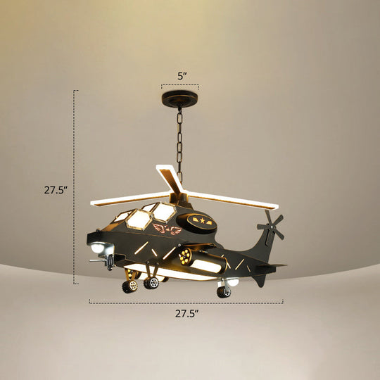 Biplane Led Chandelier: Creative Acrylic Suspension Light For Boys Room Army Green