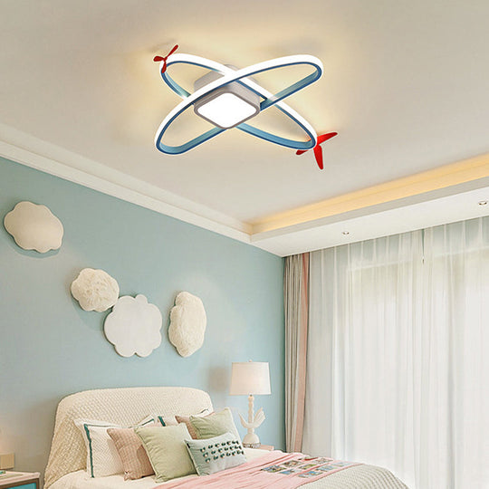 Cartoon Jet Plane LED Flush-Mount Light Fixture for Child Bedroom Ceiling - Blue