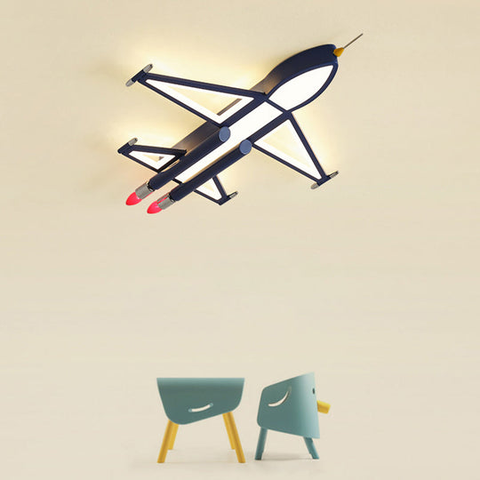 Cartoon Jet Plane LED Flush-Mount Light Fixture for Child Bedroom Ceiling - Blue