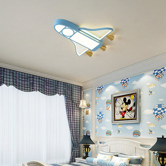 Cartoon Jet Plane LED Flush-Mount Light Fixture for Child Bedroom Ceiling - Blue