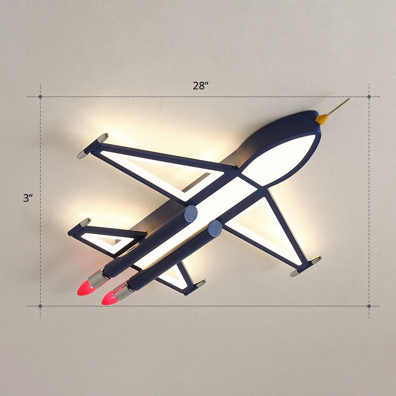 Cartoon Jet Plane LED Flush-Mount Light Fixture for Child Bedroom Ceiling - Blue