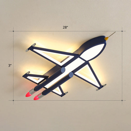 Cartoon Jet Plane LED Flush-Mount Light Fixture for Child Bedroom Ceiling - Blue