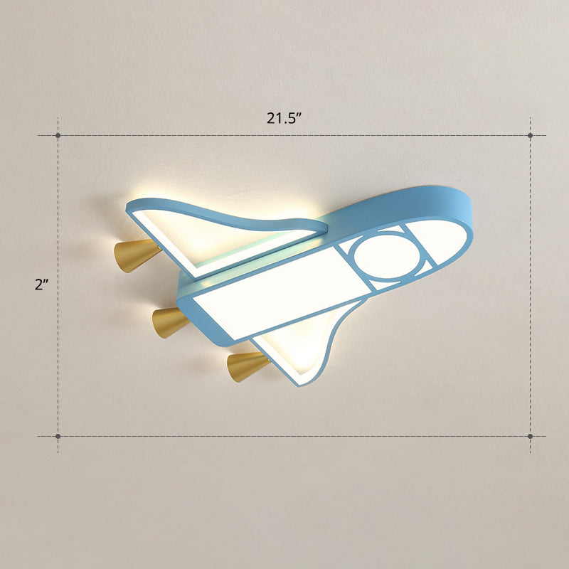 Cartoon Jet Plane LED Flush-Mount Light Fixture for Child Bedroom Ceiling - Blue