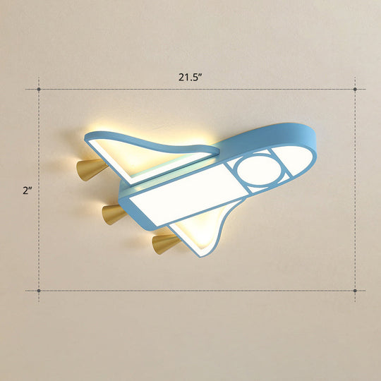 Cartoon Jet Plane LED Flush-Mount Light Fixture for Child Bedroom Ceiling - Blue