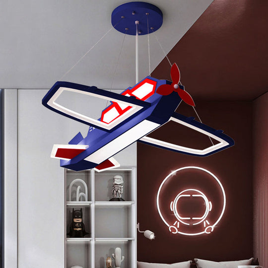 Childrens Led Metal Chandelier - Dark Blue Plane Pendant Light For Bedroom