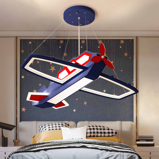 Childrens Led Metal Chandelier - Dark Blue Plane Pendant Light For Bedroom