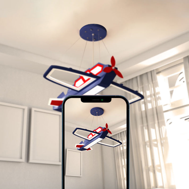 Childrens Led Metal Chandelier - Dark Blue Plane Pendant Light For Bedroom