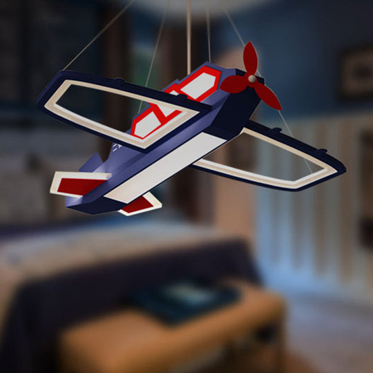 Childrens Led Metal Chandelier - Dark Blue Plane Pendant Light For Bedroom