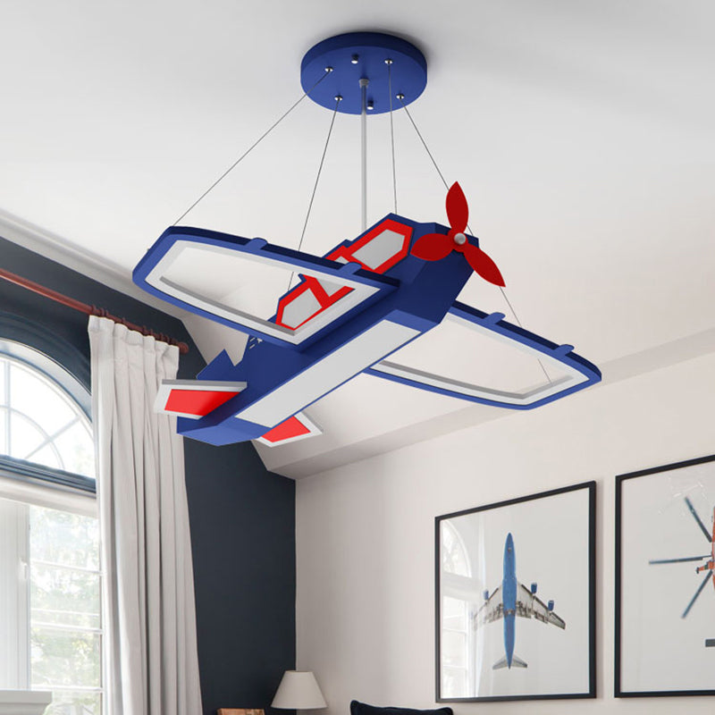 Childrens Led Metal Chandelier - Dark Blue Plane Pendant Light For Bedroom